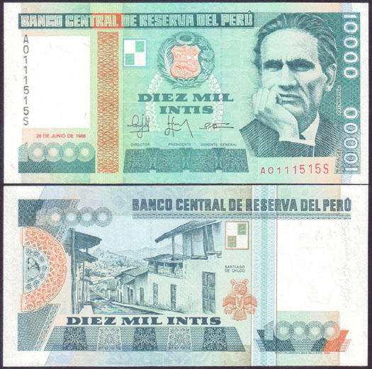 1988 Peru 10,000 Intis (Unc) L000491